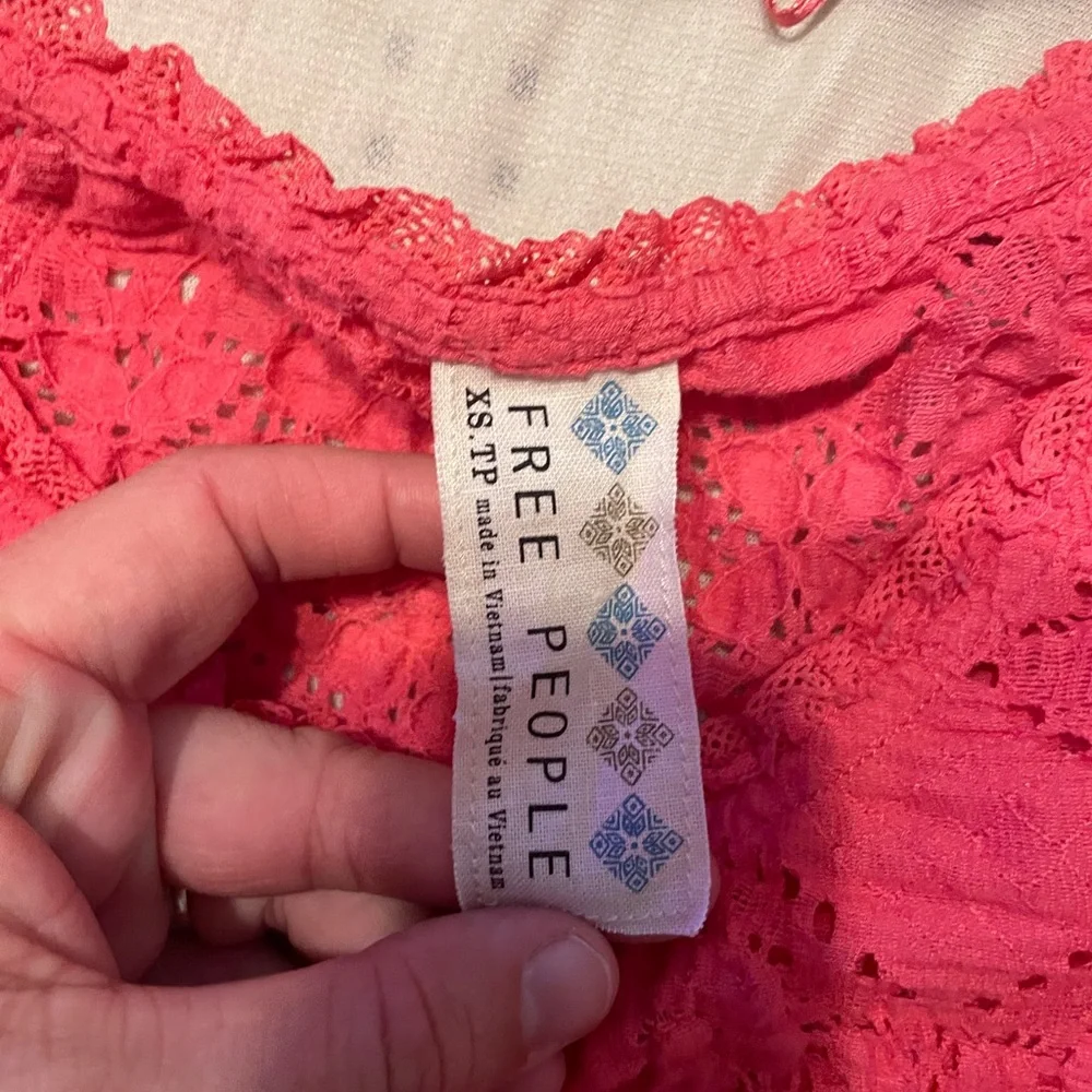 Free People Crochet Vibrant Pink Lace Top Fitted‎ XS